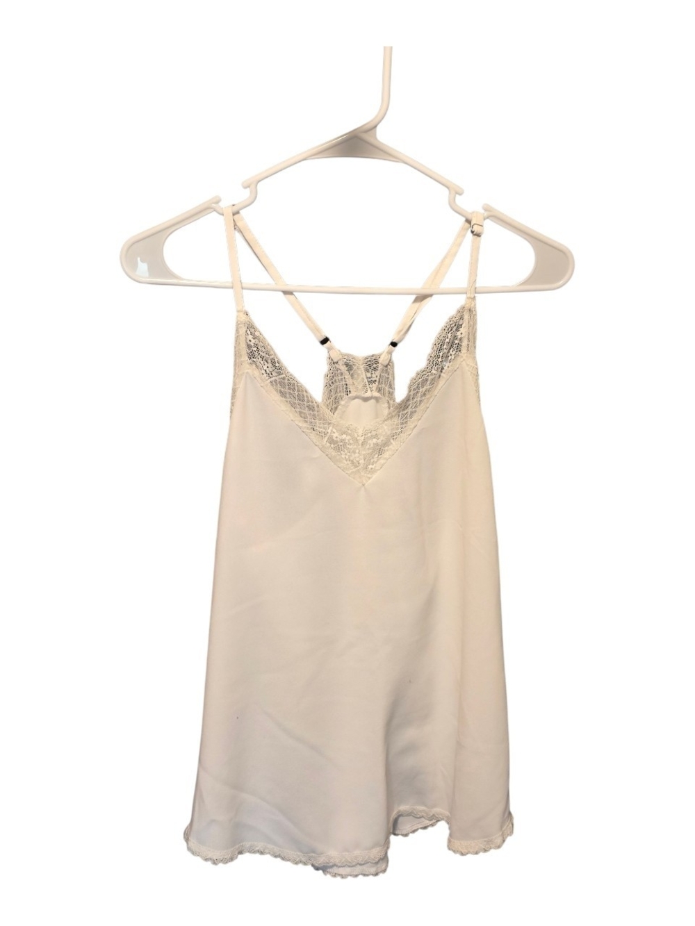 Lace-Trim Cream Satin Camisole
